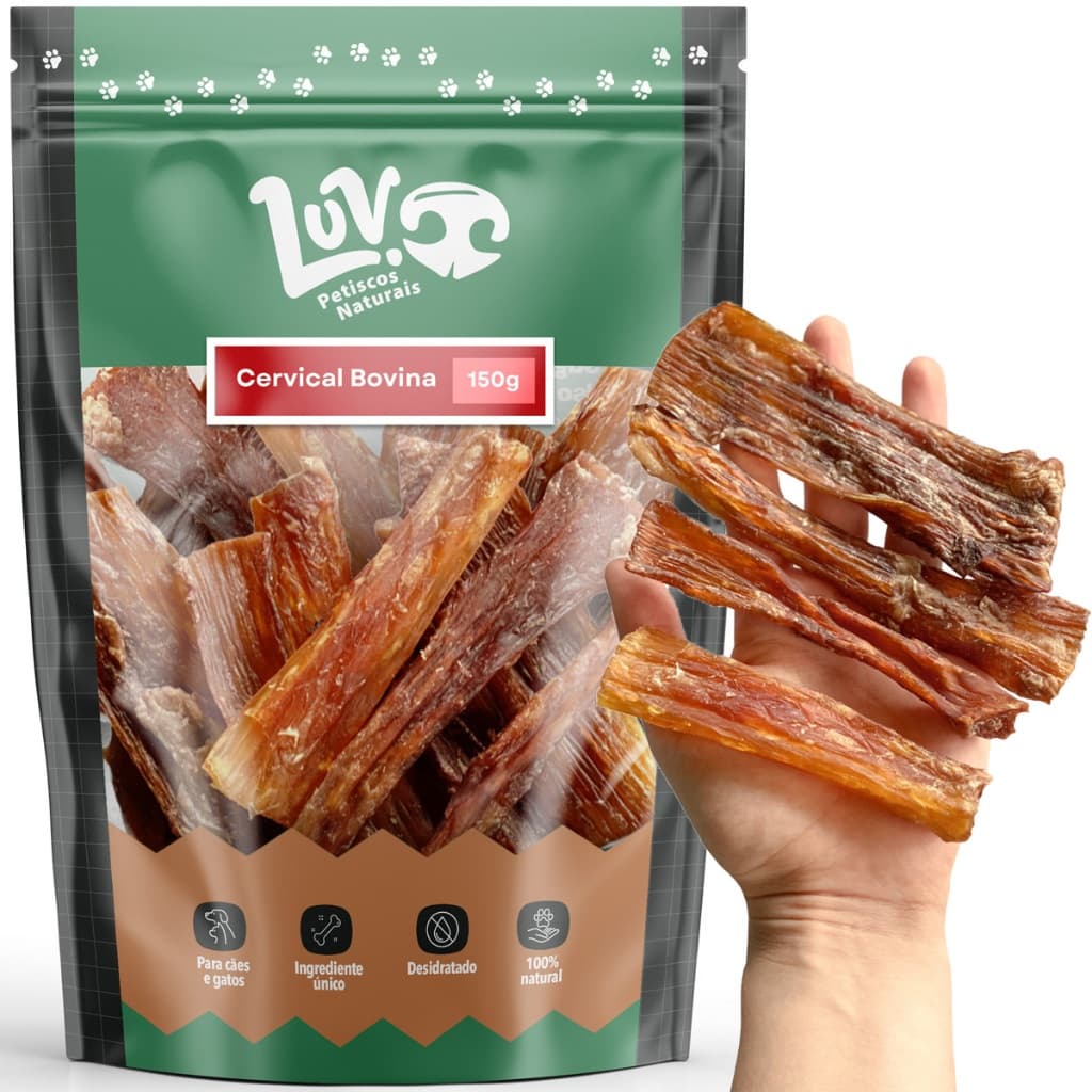Petisco Natural Cervical Bovina Desidratada 150g - LUV Petiscos Naturais