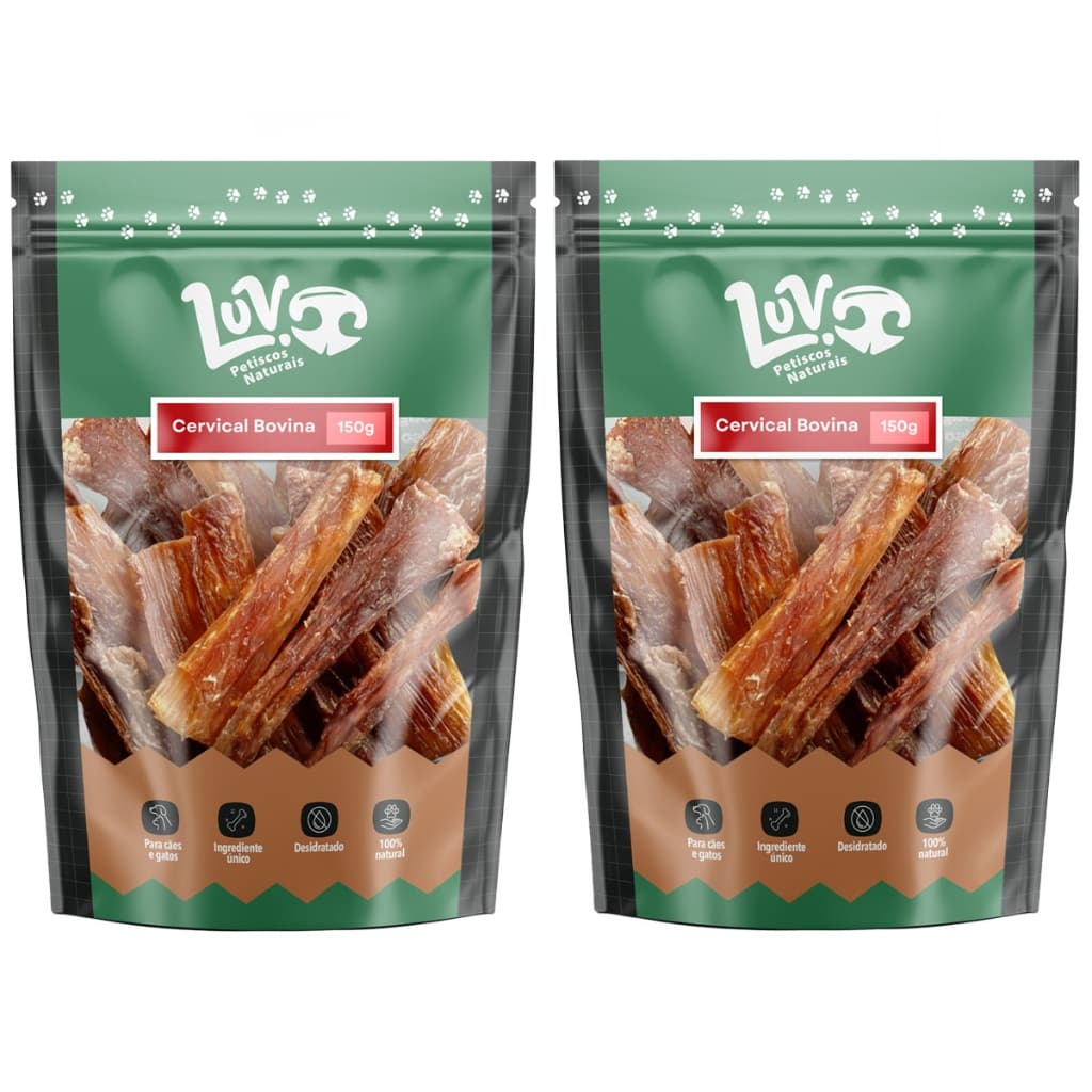Petisco Natural Cães e Gatos Cervical Bovina 150g Luv Petiscos 100% Naturais 2 Pacotes