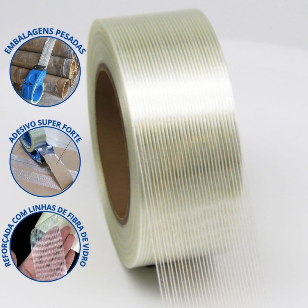 04 Rolos De Fita Filamentosa Extra Forte Com Linhas Fibra De Vidro 24/48x50m
