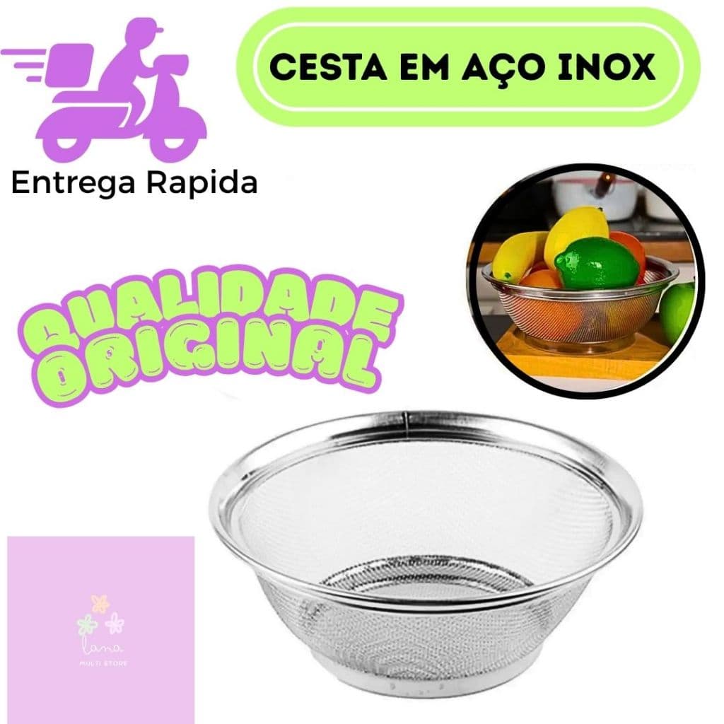 Cesto Aço Inox Escorredor Multiuso Para Macarrão Arroz Alimentos Praticidade Utilidades
