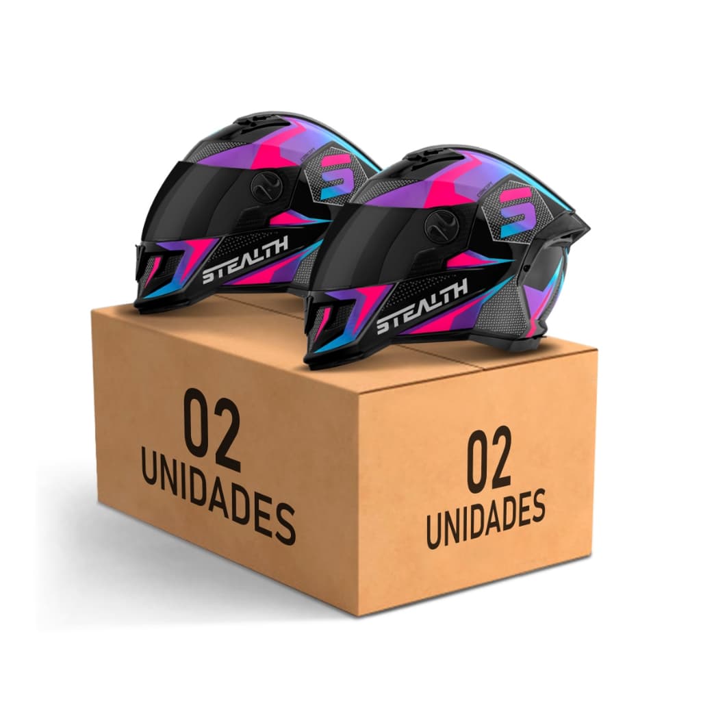 Kit 2 Capacete Fechado Stealth Concept Pro Tork Brilhante Feminino Masculino Viseira Fumê Rosa/Lilás
