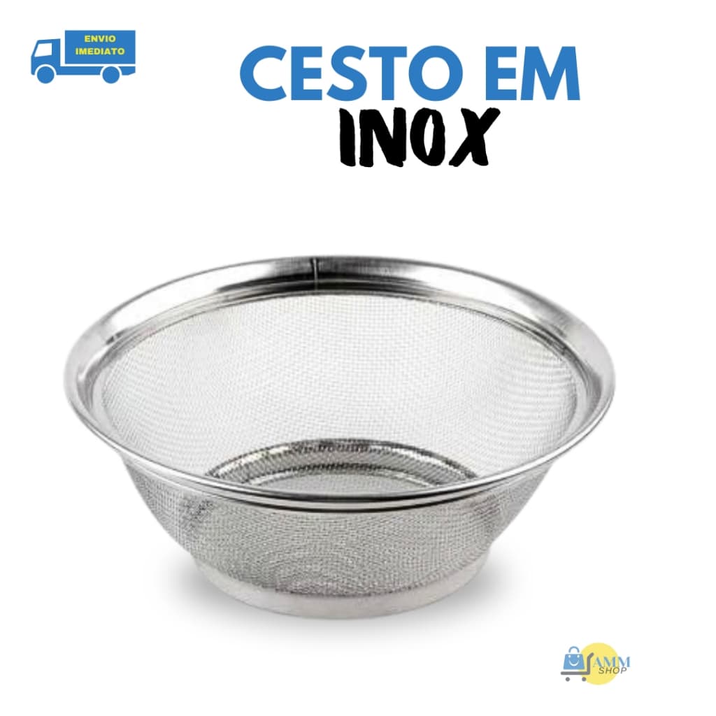Cesta Multiuso Em Aço Inox 22 Peneira  Escorredor De Alimentos Legumes Macarrão Arroz Cozinha