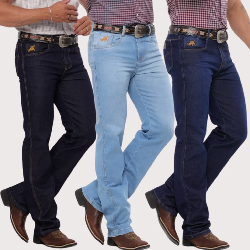 Kit 3 Calças Rodeio TRADICIONAL MASCULINA Country Montaria Jeans Grosso Com Lycra Premium