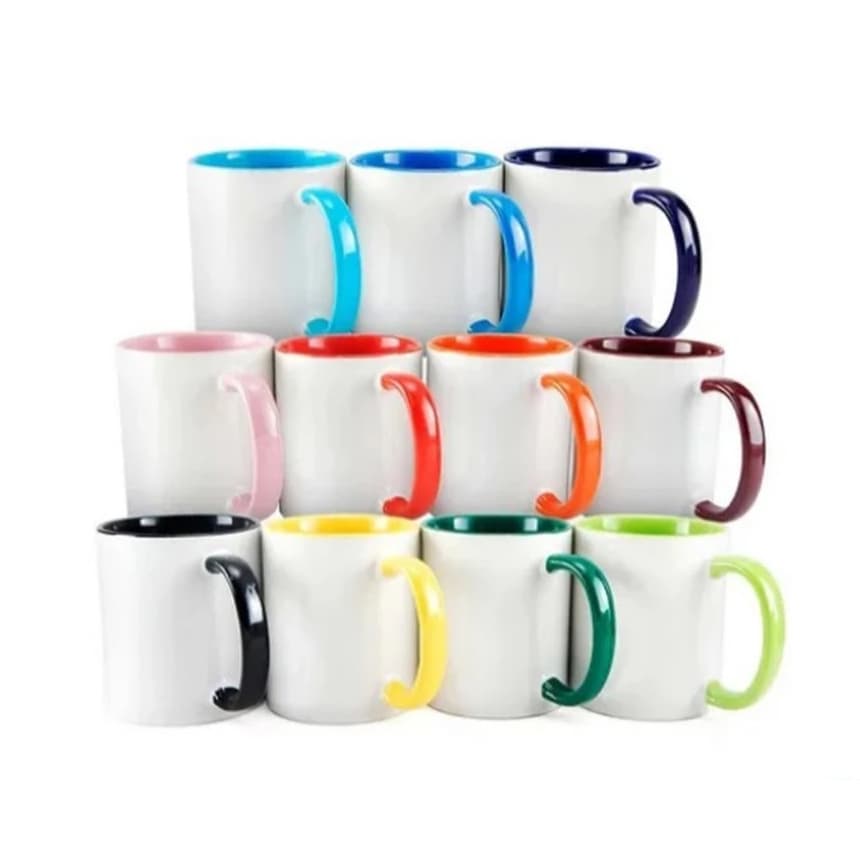 6/12/18/24 Canecas para Sublimação 325ml Classe AAA IMPORTADA Alça e Interior Colorido Cerâmica Resinada
