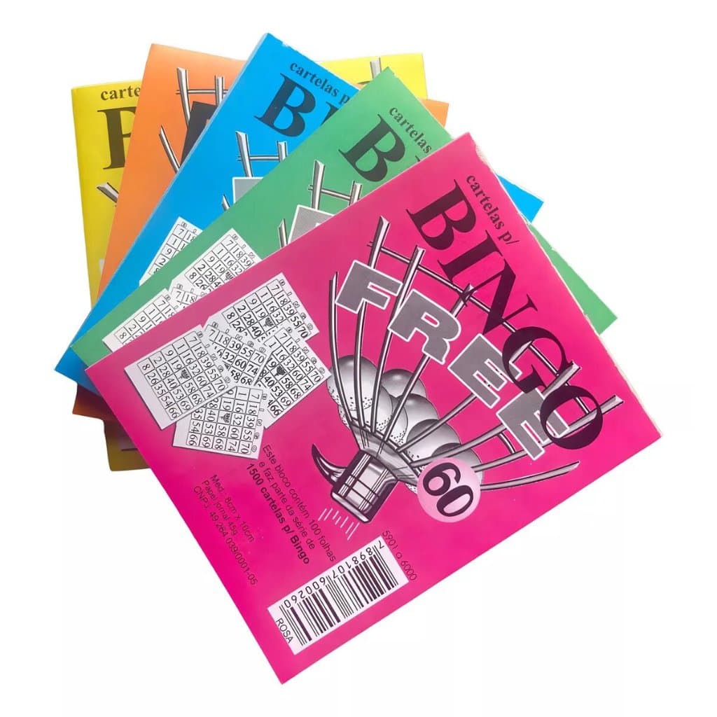 15 Bloco Cartelas Jogo Bingo Papel  COLORIDOS  100 fls 8x10