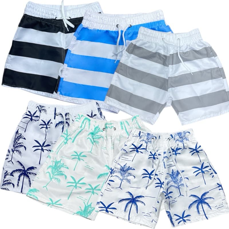 Kit 3 Peças Short De Praia Menino Infantil Estampada Variadas Envia Aleatoriamente