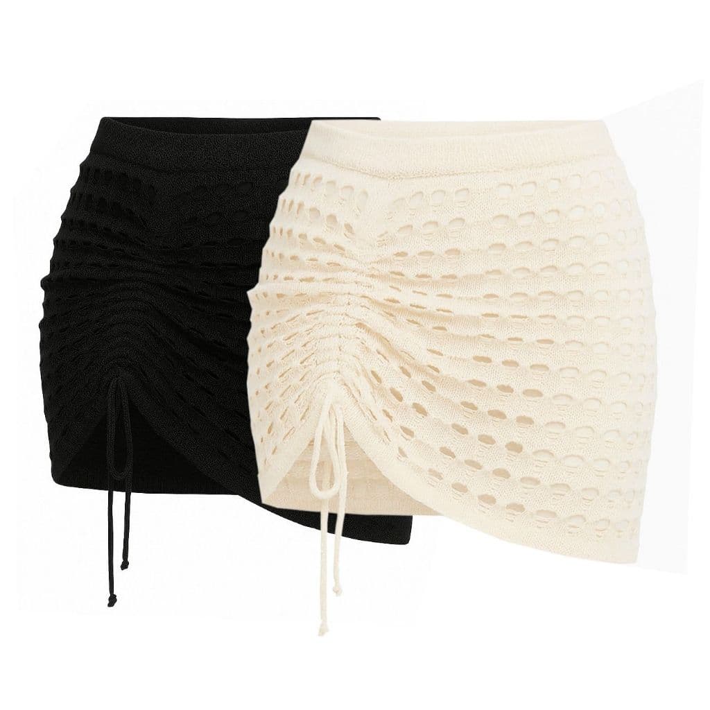 Kit c/ 2 Peças Sainha Mini Curta Saida de Praia Verão de Tricot com Puxe