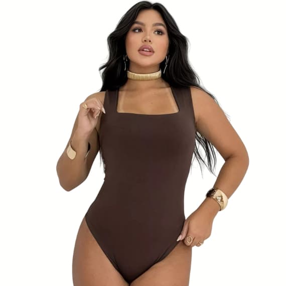 Body Feminino Decote Quadrado Alças Grossas Casual Elegante