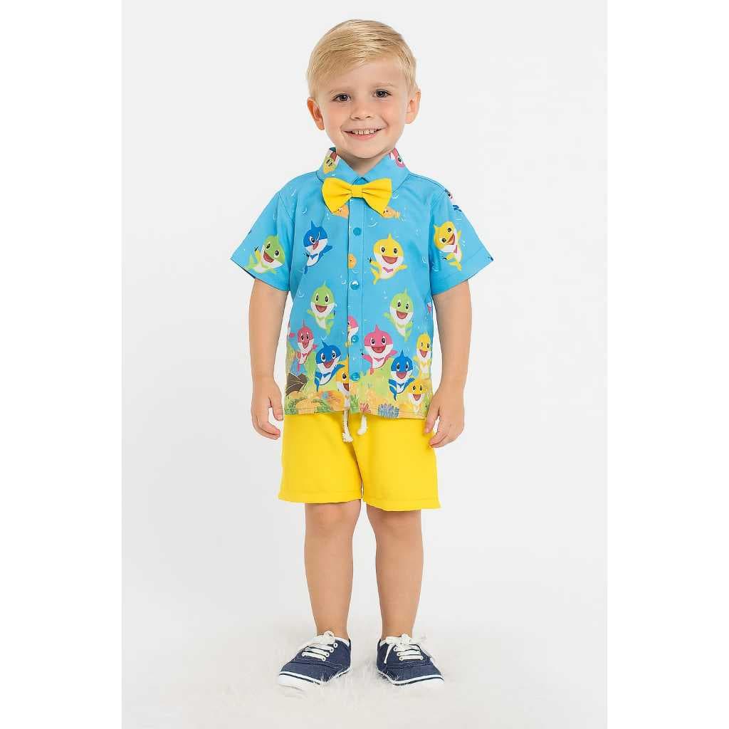 CONJUNTO INFATIL TEMÁTICO BABY SHARK MENINO ROUPA FESTA