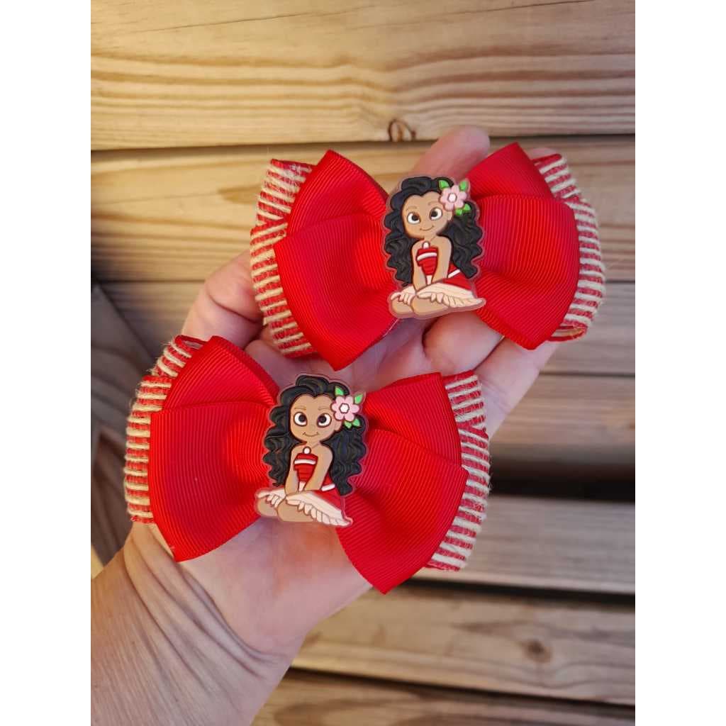 Par de Laços Temáticos Moana Vermelho  Acessório Infantil para Cabelo Menina Laço Personagem Envio Imediator