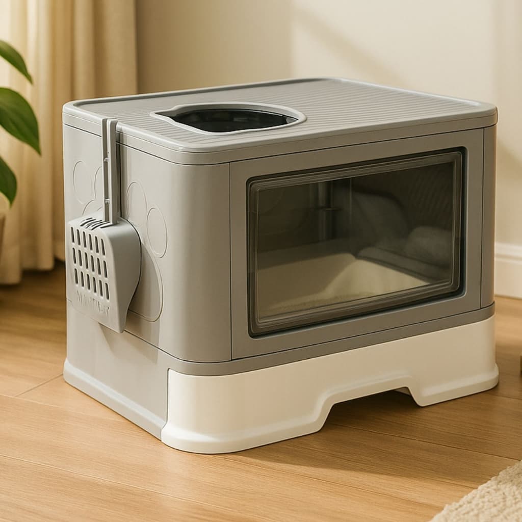 Banheiro Fechado de Gato Caixa de Areia Premium Com Pá e Coçadinha Design Moderno Adulto Filhote