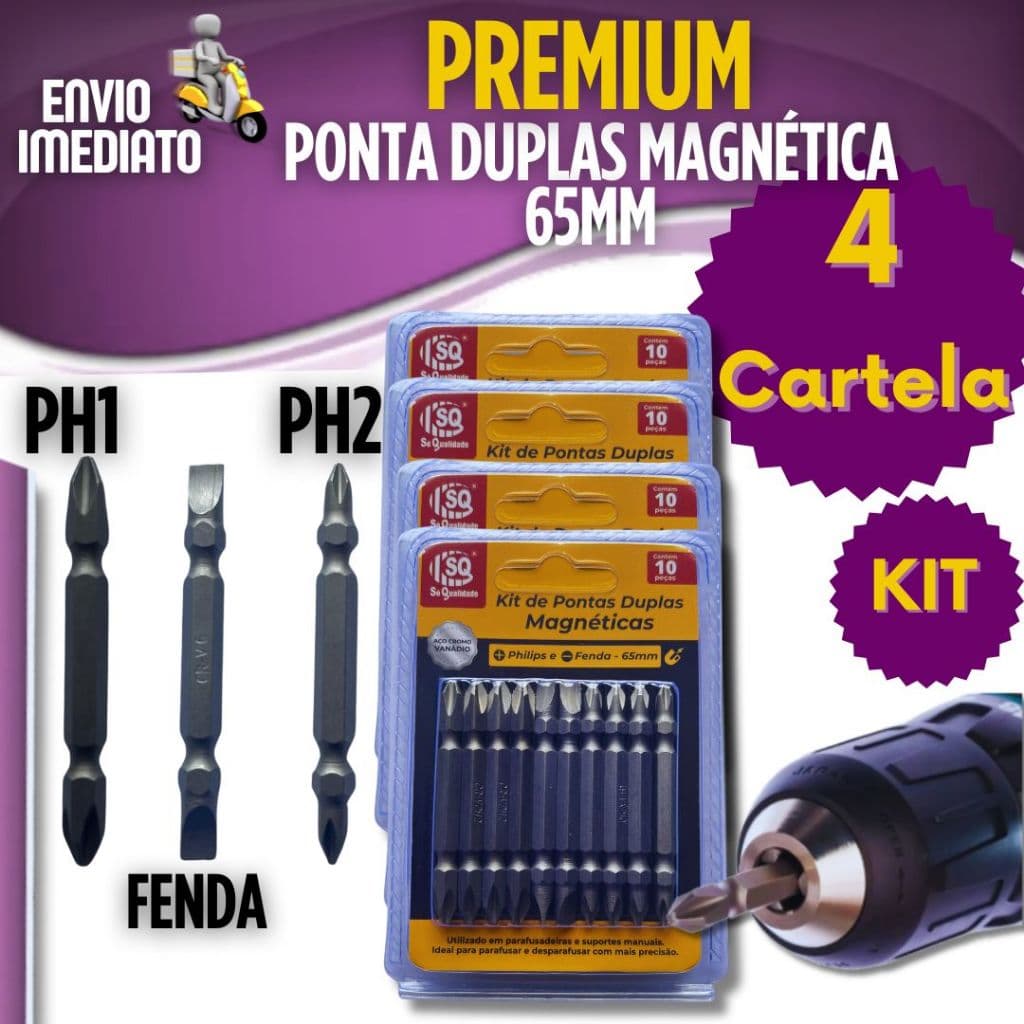Kit 10/20/30/40 Peças Pontas Duplas Magnética Philips Fenda Jogo Ponteira Bits Parafusadeira 65mm