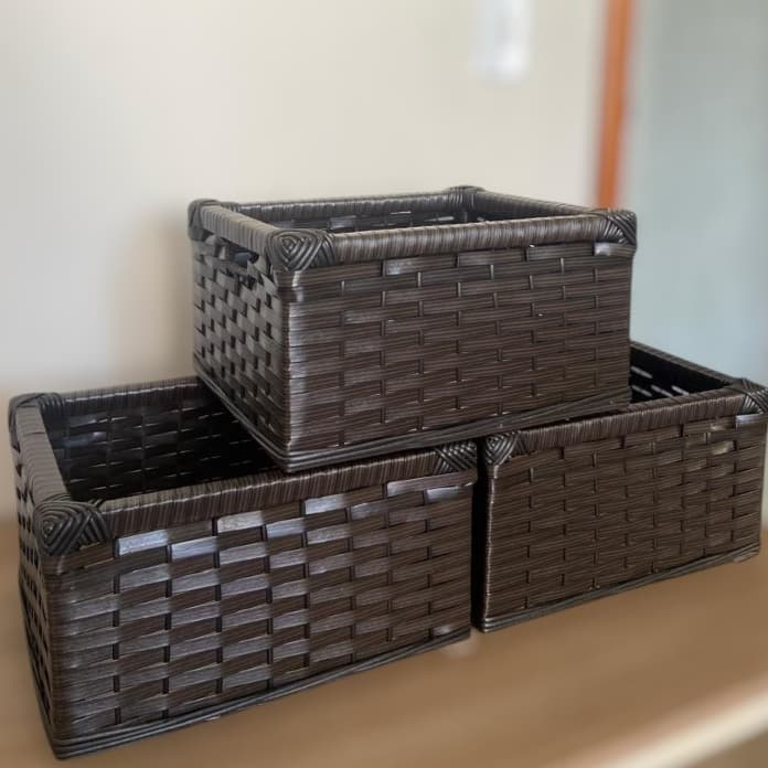 kit com 3 gaveta caixa organizadora sem tampa porta objetos para closet banheiros fibra sintético vime junco 25x29x15