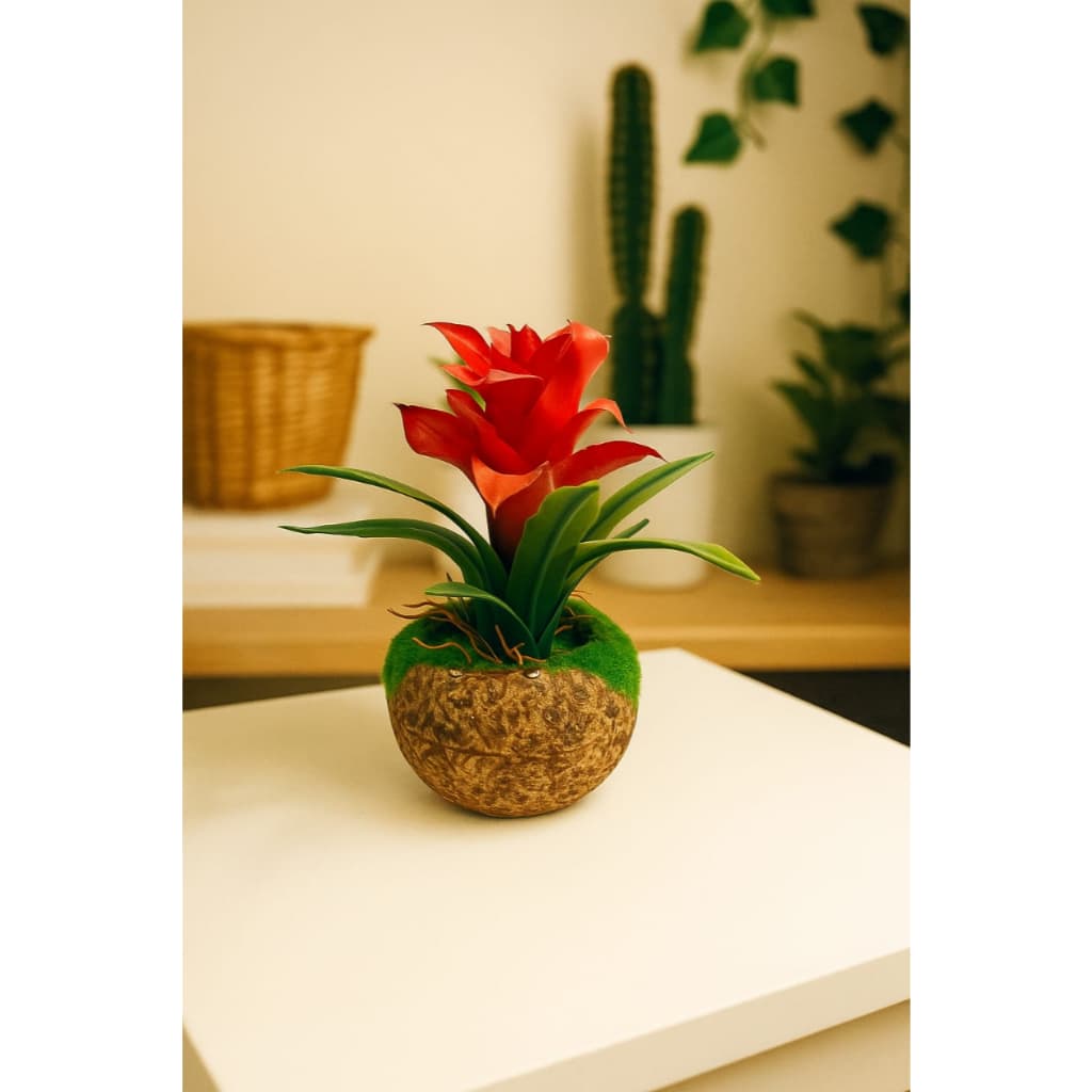 Bromélia Com Flor Planta Artificial Arranjo C/ Vaso