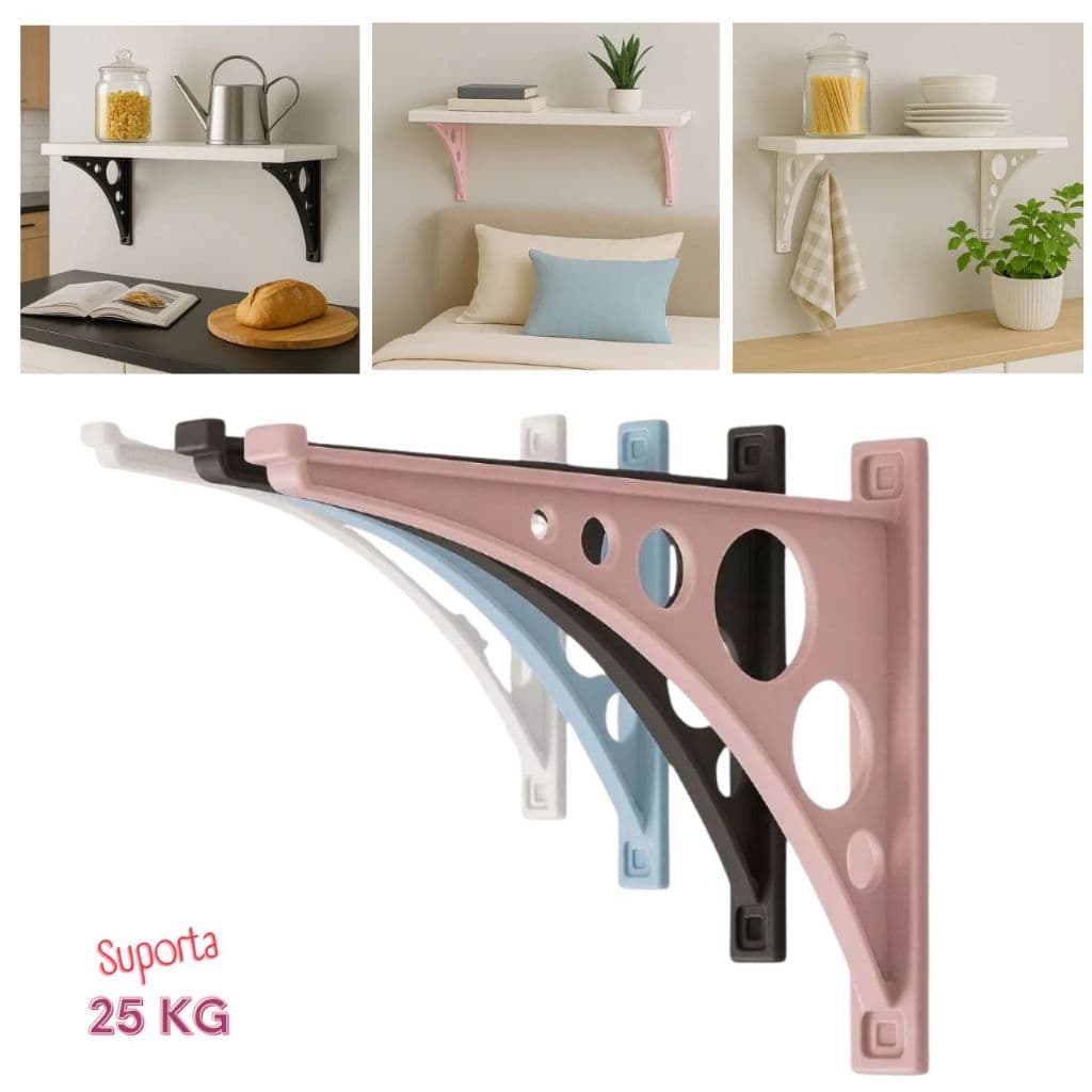 Kit 02 Mão Francesa Suporte Cantoneira Para Prateleira 25KG Medidas 15,20,25,30 CM 4 Cores