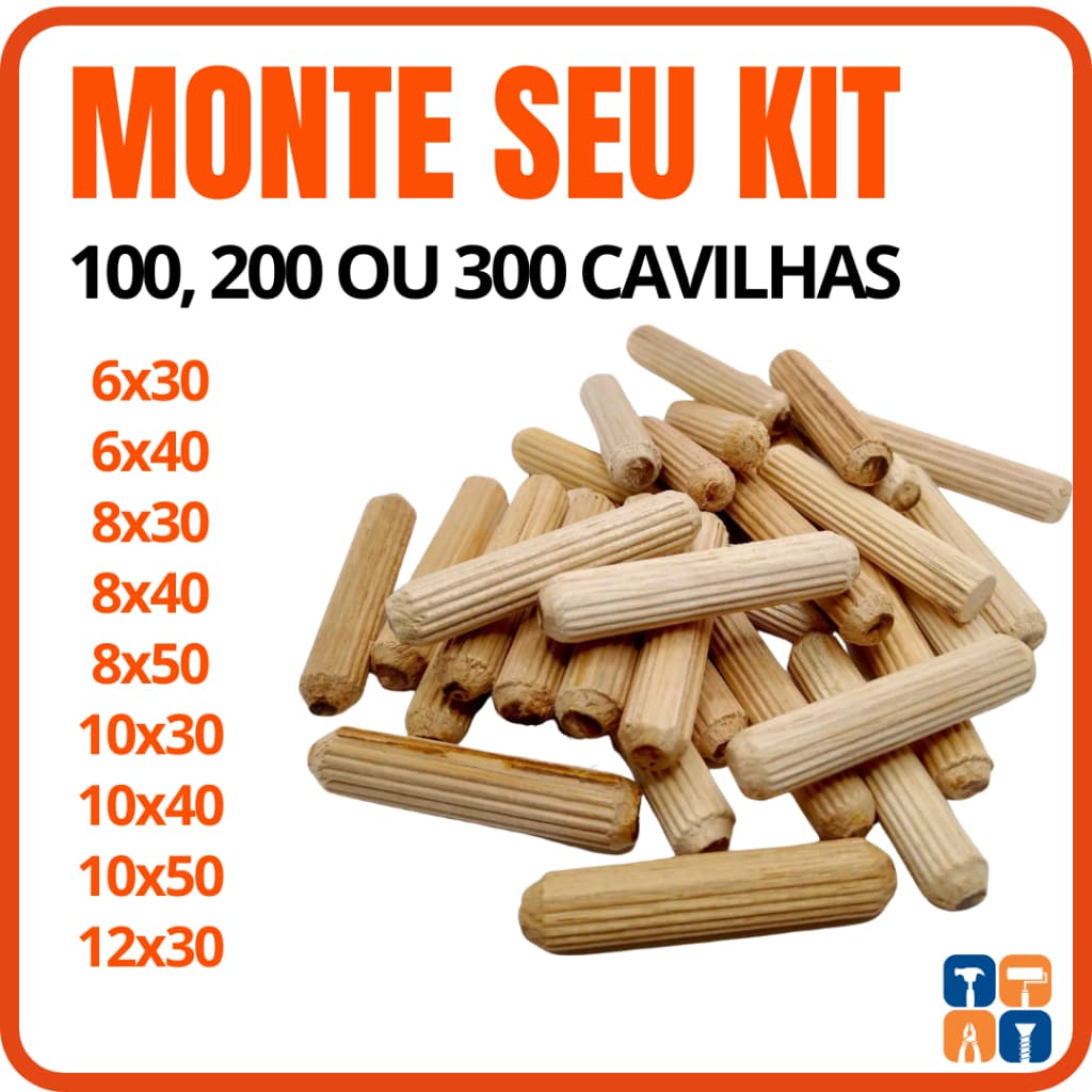 Cavilha Madeira para Móveis 6x 30 6x40 8x30 8x40 8x50 10x30 10x40 10x50 Kit Cavilhas Marcenaria