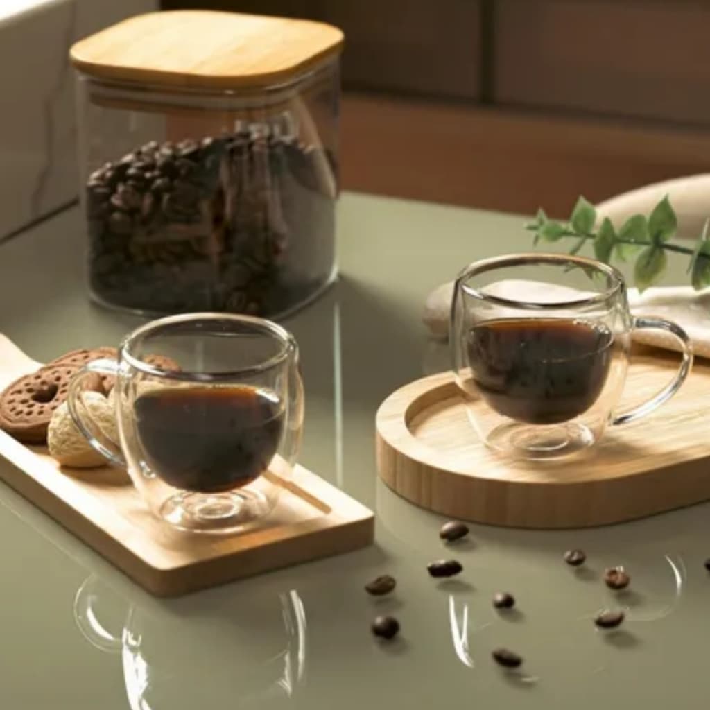 Kit 2 Caneca Térmica Vidro Borossilicato 80ml Parede Dupla Água Chá Suco Café Bebidas Incolor - UZ
