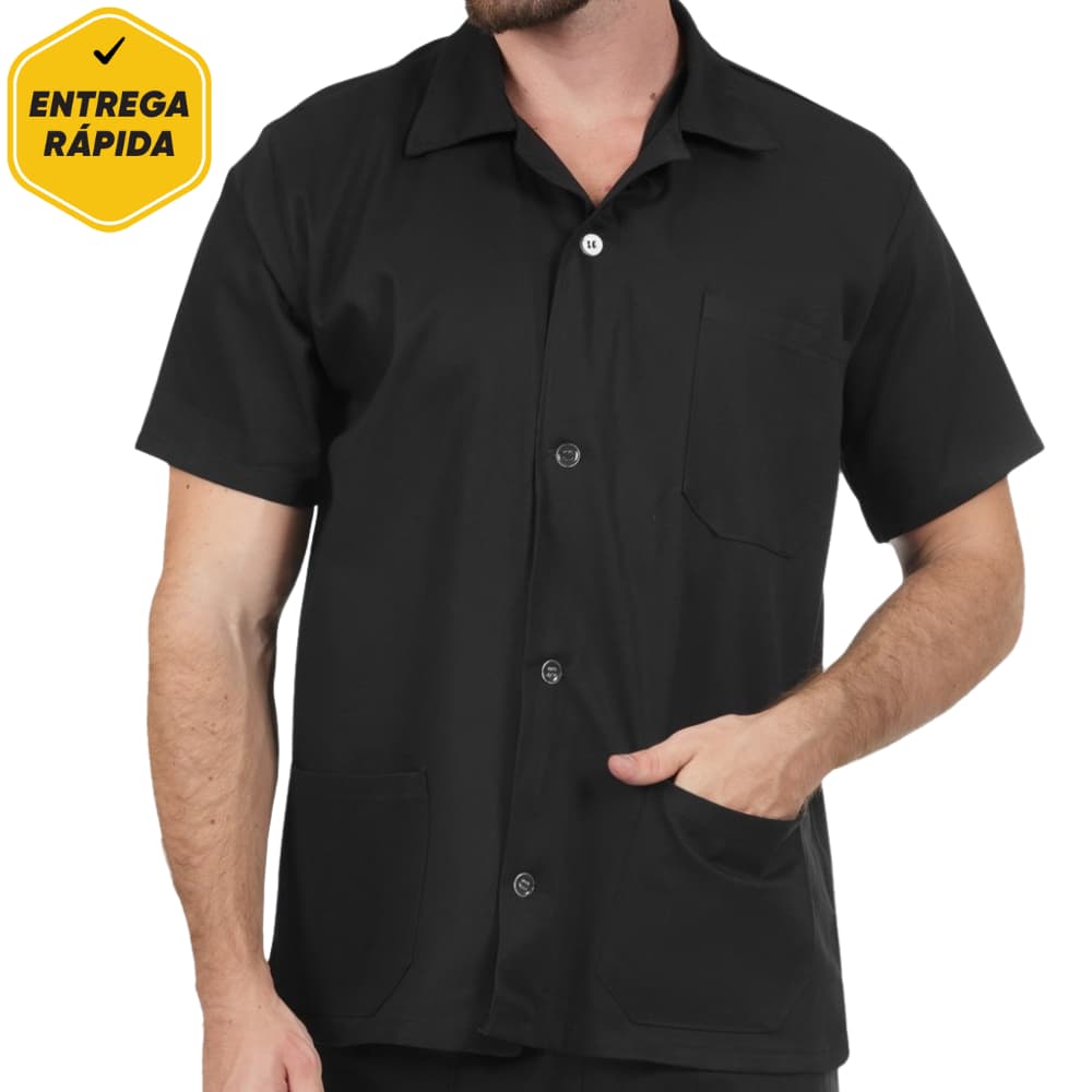 Jaleco Brim Manga Curta 3 Bolsos Uniforme Profissional Indústria, Limpeza e Manutenção