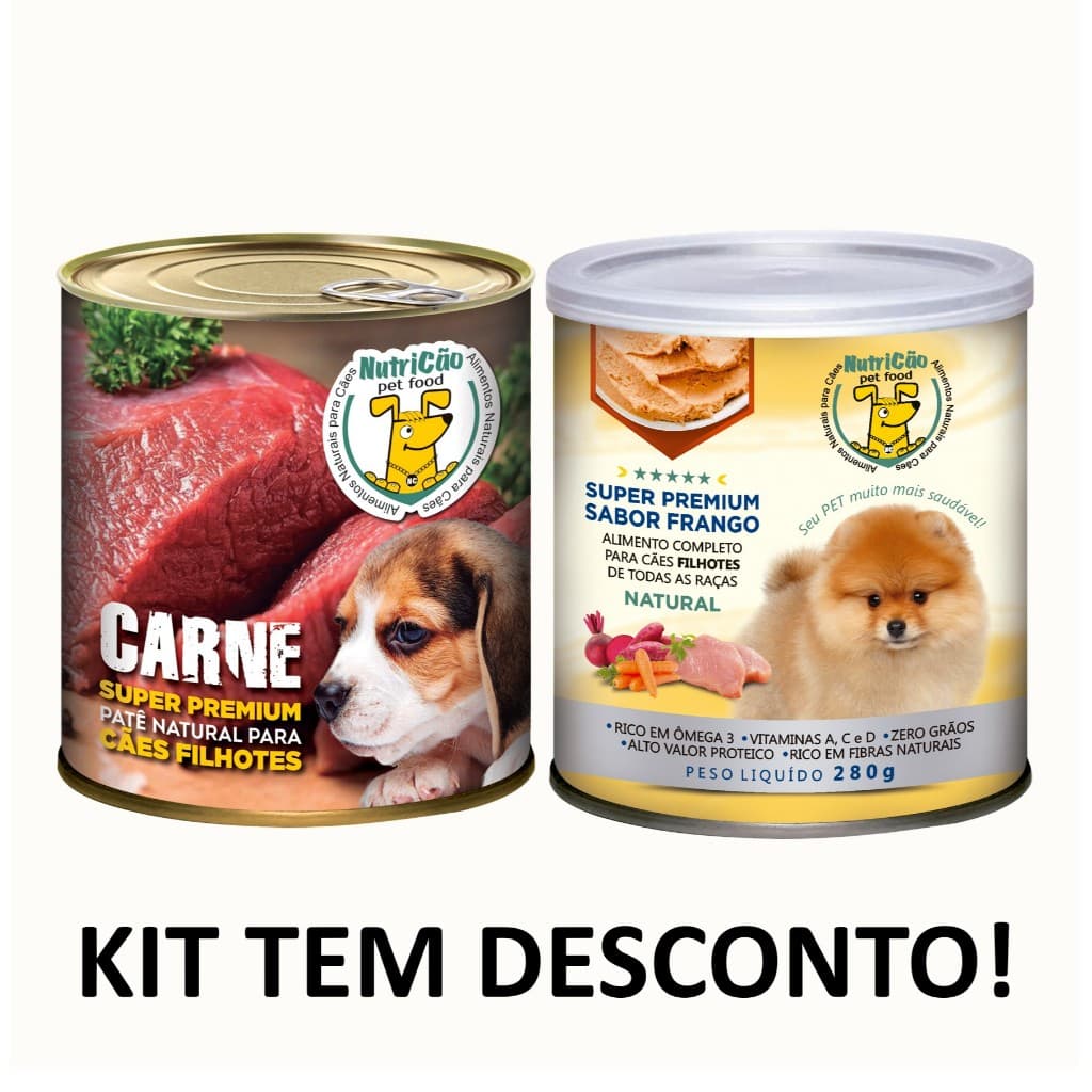 Kit Ração Úmida Patê Natural Cães Filhotes NutriCão Pet Food Maximo Sabor Ração Molhada