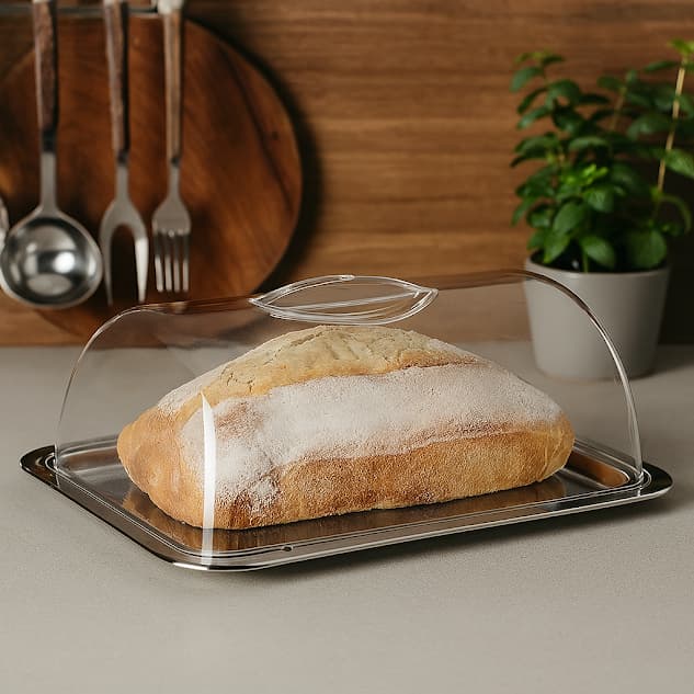Porta Pão Bolo Aço Inox Boleira Premium Qualidade Moderno Prático Luxo Transparente Mesa Armazenador