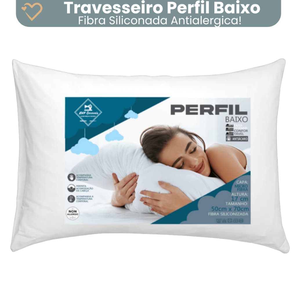 Travesseiro Perfil Baixo Extra Macio 70x50 tecido 100% Micro Premium Almofada Confortavel