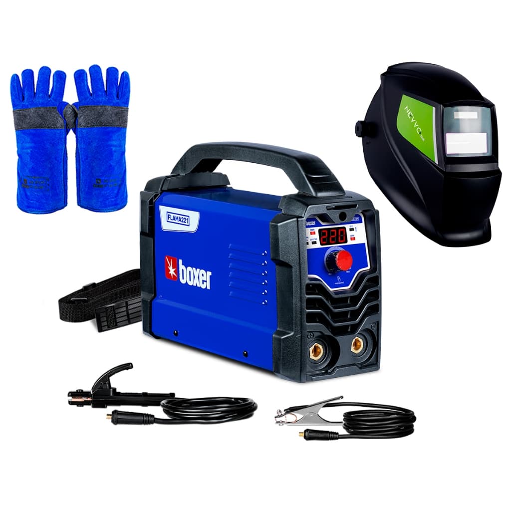 Kit Máquina de Solda 220A 220V MMA TIG Lift  Flama221 + Luva de Soldador Boxer + Máscara de Solda