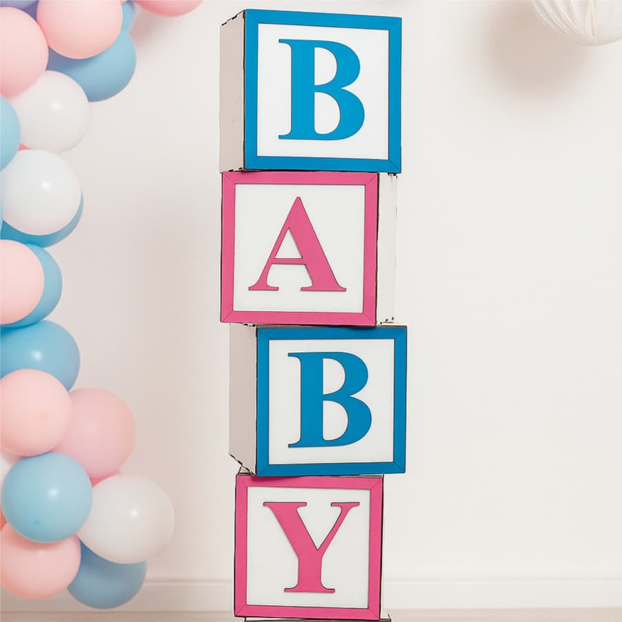 Kit 4 Cubo Baby Pintado Azul e Rosa Decoração de Festa Chá de Bebê Chá Revelação cm Mdf