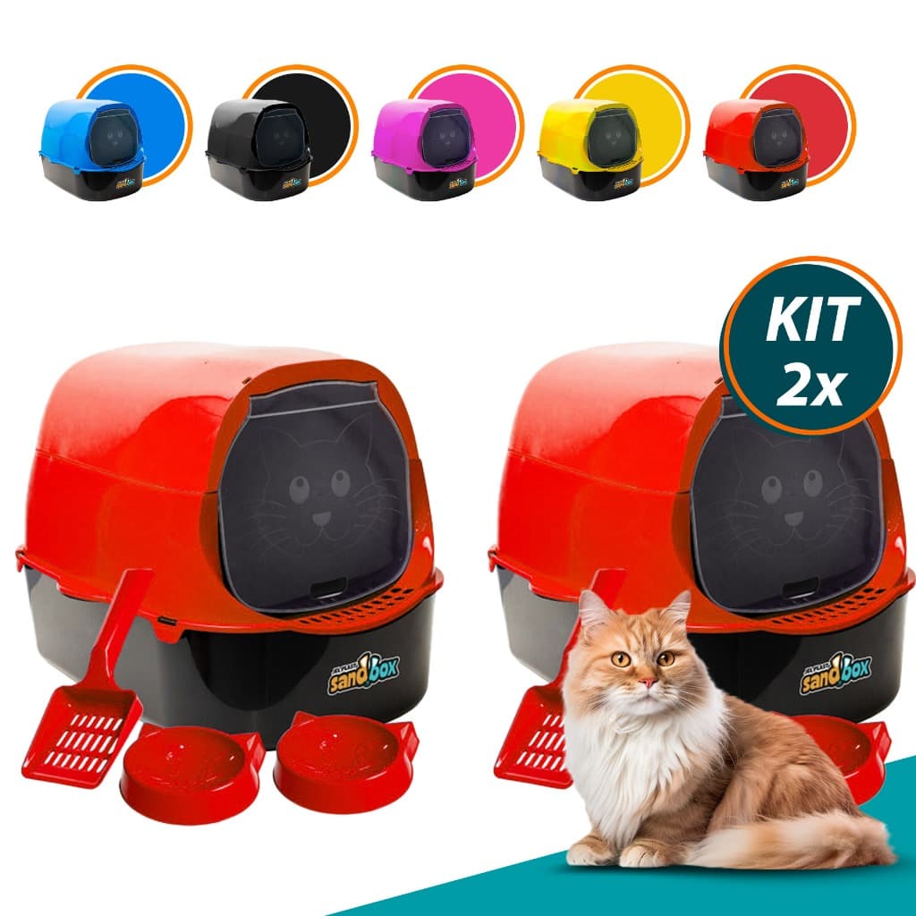 Jogo Kit 2 Caixas De Areia Furba Banheiro Fechado Sanitário Higiênico Para Gatos + Pá