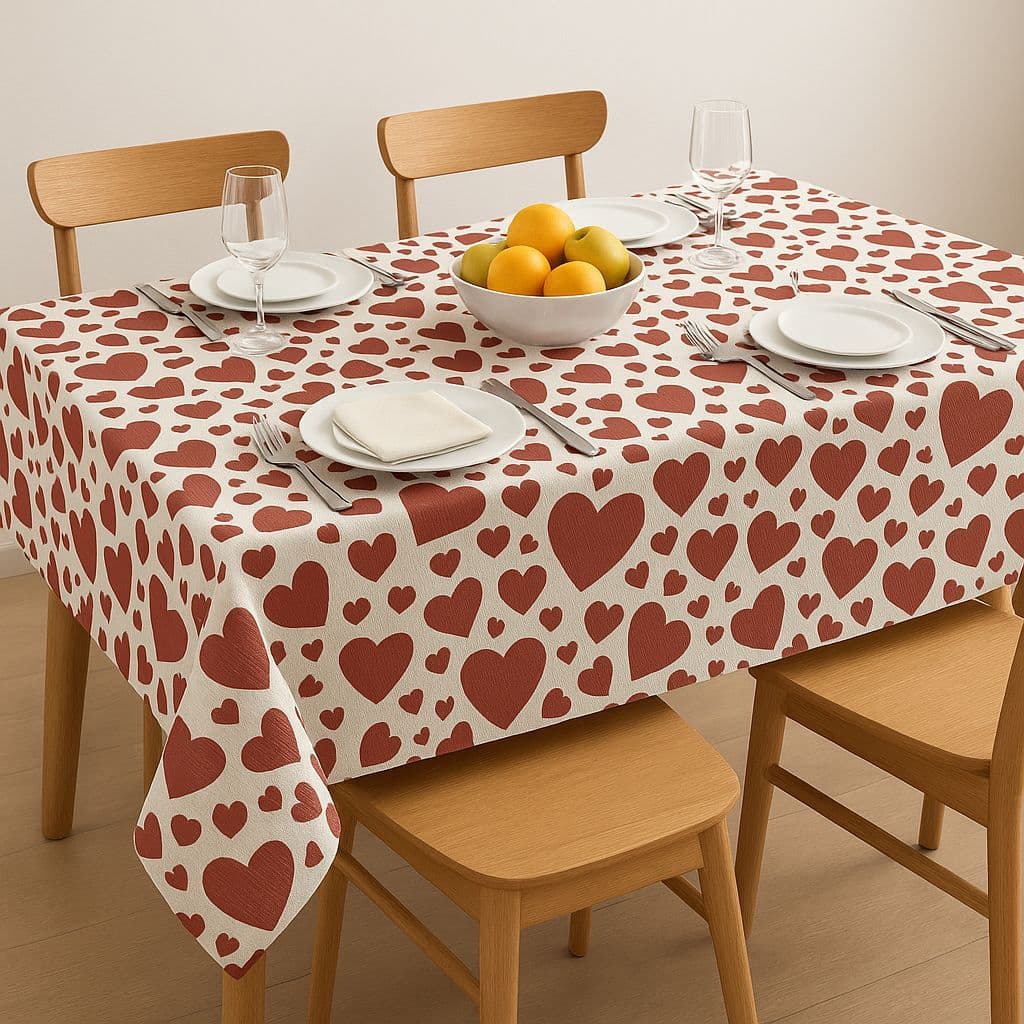 Toalha de Mesa Coração 4 6 e 8 lugares Jantar Pequenique Decoração