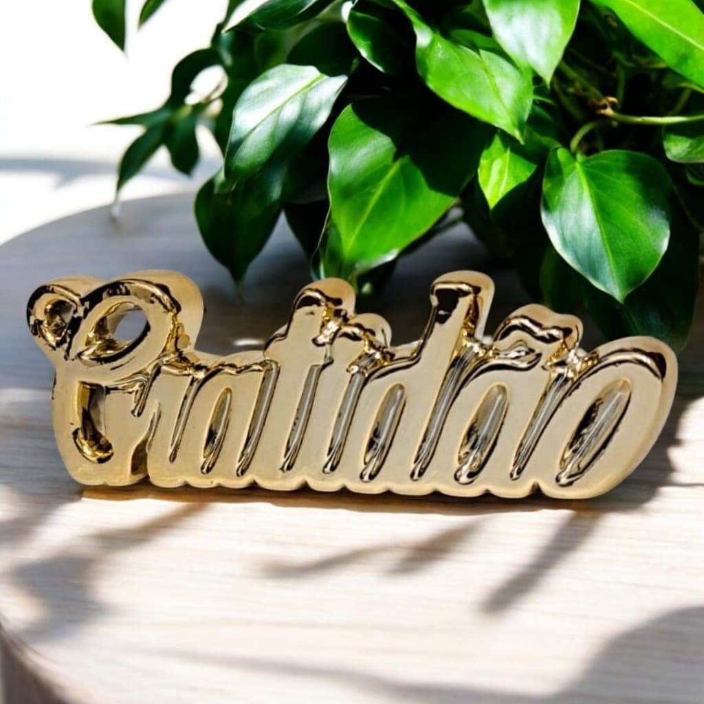 Enfeite Decorativo Porcelana Palavras Positivas Decoração Sala Quarto dourado rose