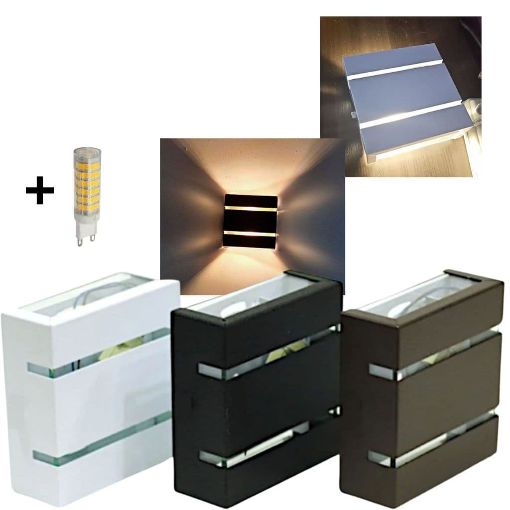 Kit 03 Luminária Arandela de Parede Muro Slim 2 Fachos 2 Frisos | Bivolt 110/220V + Lampada Led G9