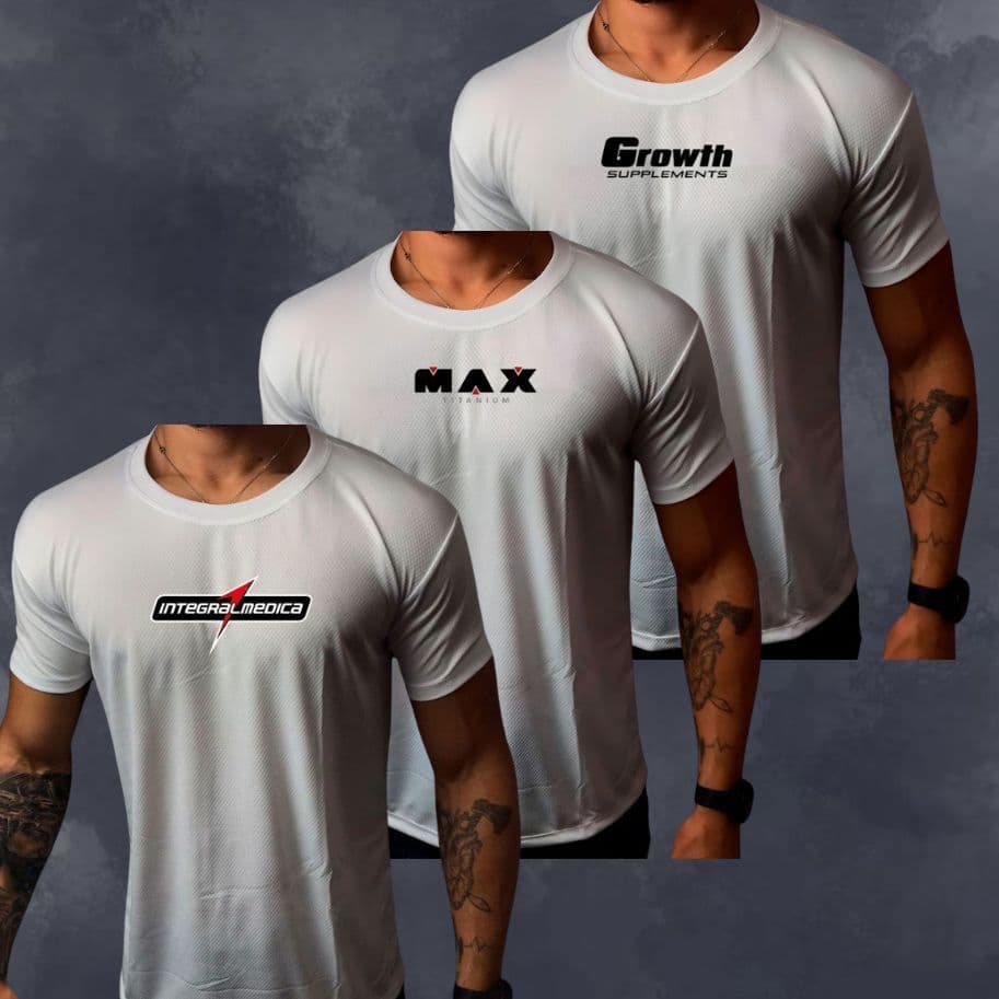 Kit 3 Camisa Camiseta MIX Masculina para Esporte – Tecido DryFit Furadinho com Modelagem Slim