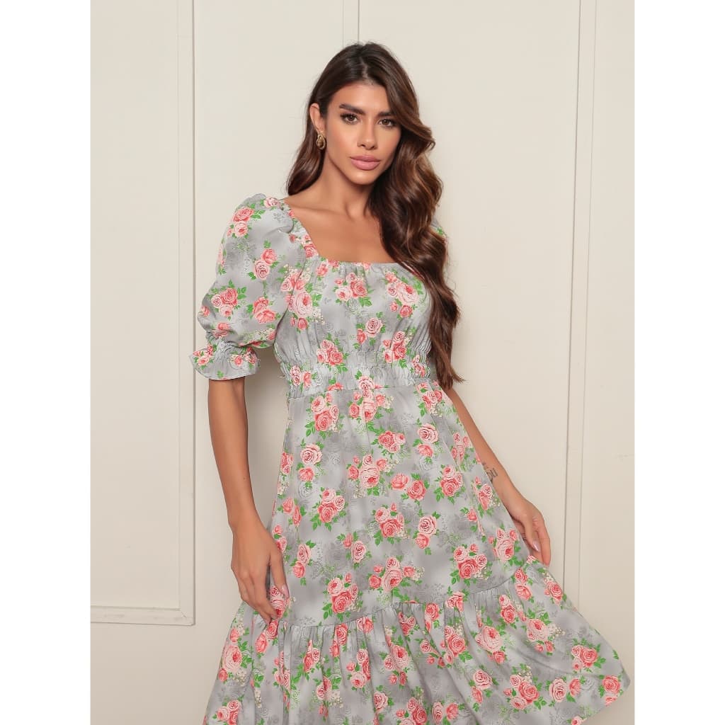 Vestido Feminino | crepinho com Elastec l Poá l Ombro à Ombro l Sem Forro