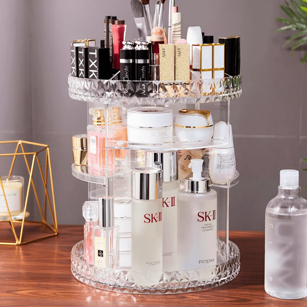 Organizador de Acrílico para Maquiagem Giratório 360º Transparente Ajustável Porta Cosmético Objetos