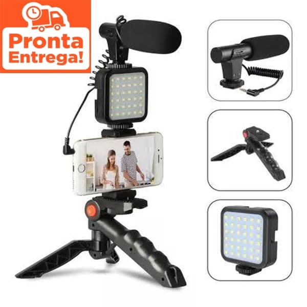 Kit para Vlog com Iluminação LED, Microfone Shotgun e Suporte Estável Profissional