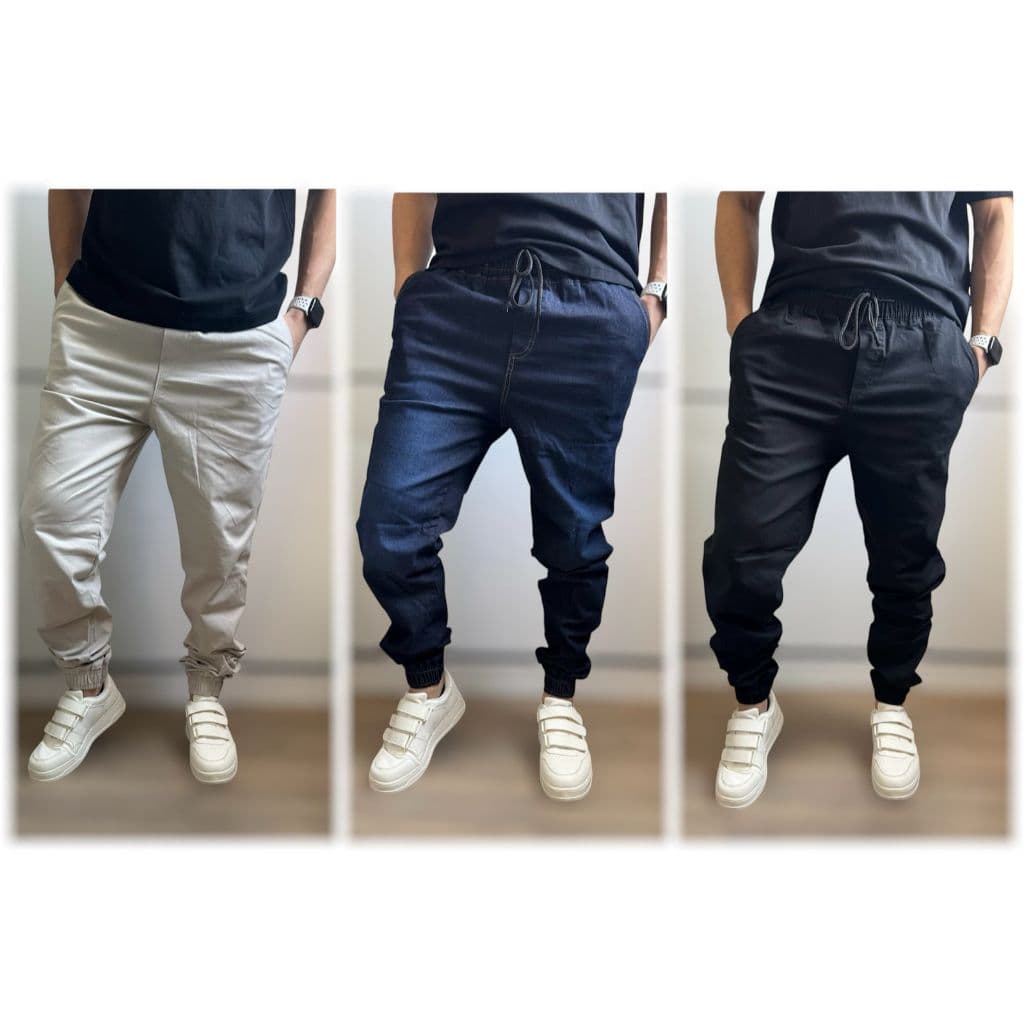 Kit Com Três Calças Jogger Masculinas SlimFit Com Cordão