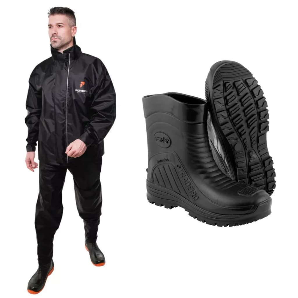 Kit Capa Roupa Chuva Nylon Motoqueiro Motoboy Moto Impermeável + Bota Stradeiro Vonder