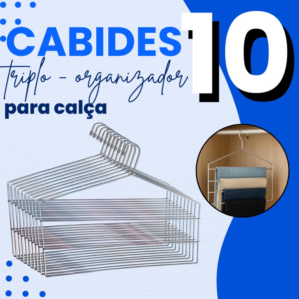 Cabides Para Calças Triplo Organizador Reforçado Aço Cromado Guarda Roupa Proteção Premium Kits