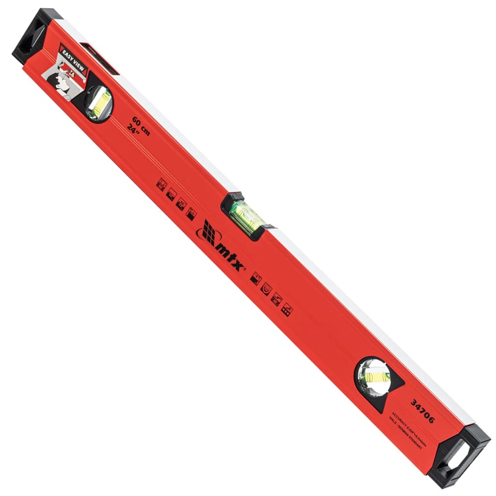 Nível 60cm 3 Bolhas MTX Base Magnética Bolha com Espelho Alumínio