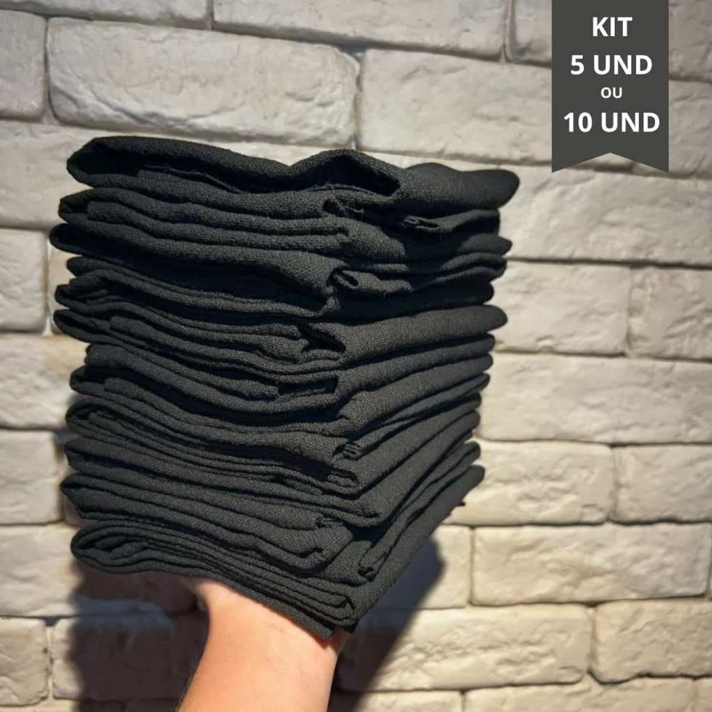 Kit 5 ou 10 Pano de Prato Preto Liso com Bainha Tecido Pé de Galinha 100% Algodão Premium Grande
