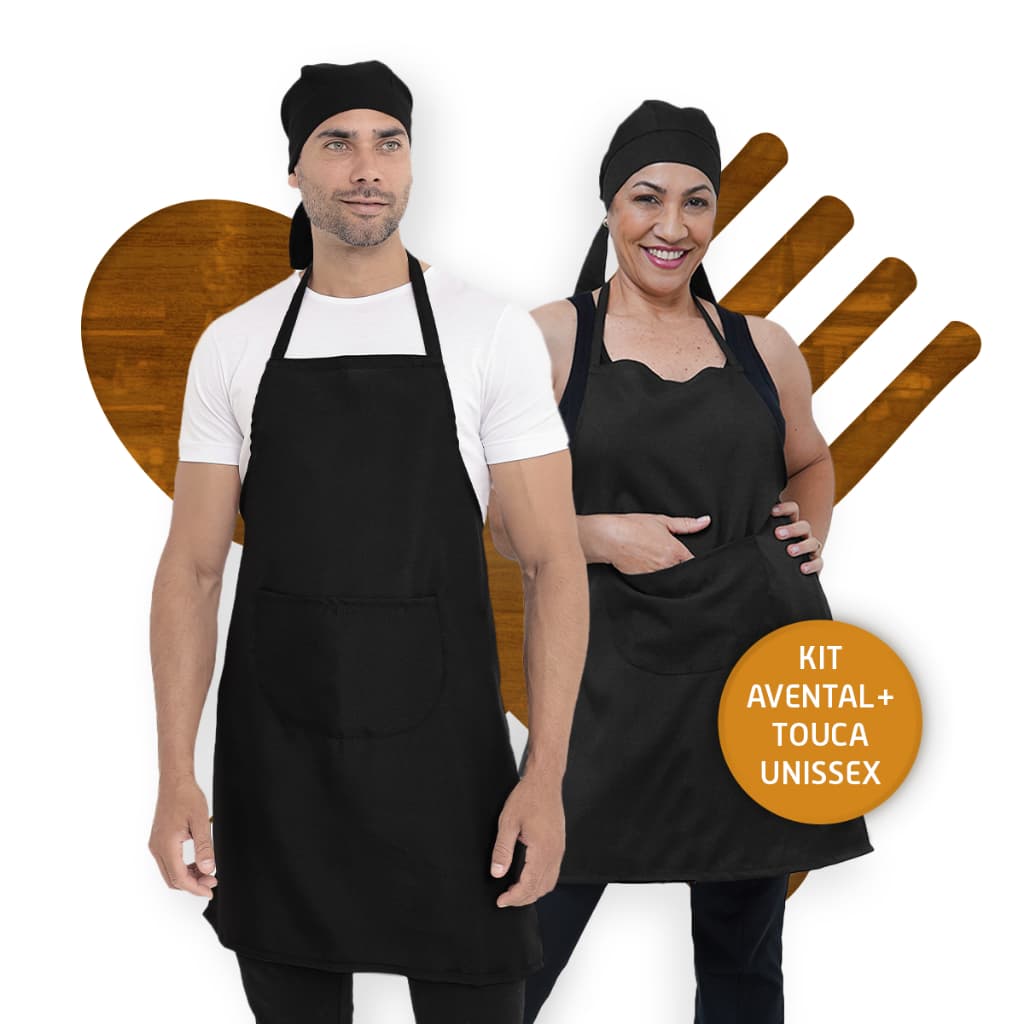 Kit Com Avental e Touca Bandana Unissex Churrasqueiro Cozinha Restaurante Garçom