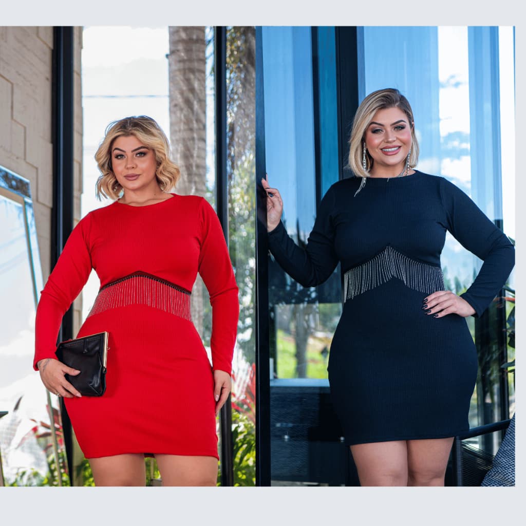 Vestido Tubinho Franja Manga Longa Inverno Curve Plus Size