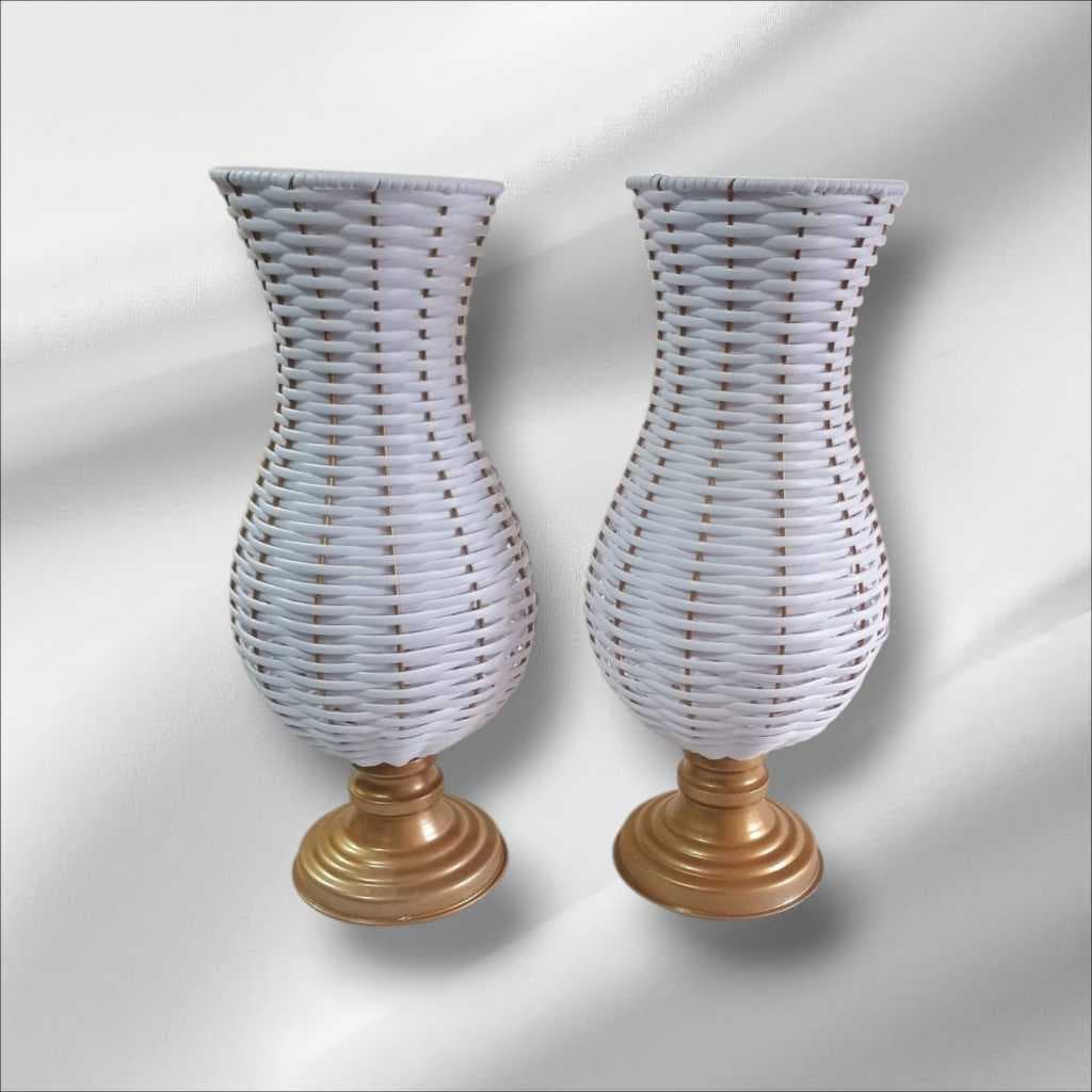Kit 02 vaso junco taça de metal decorativo 45cm