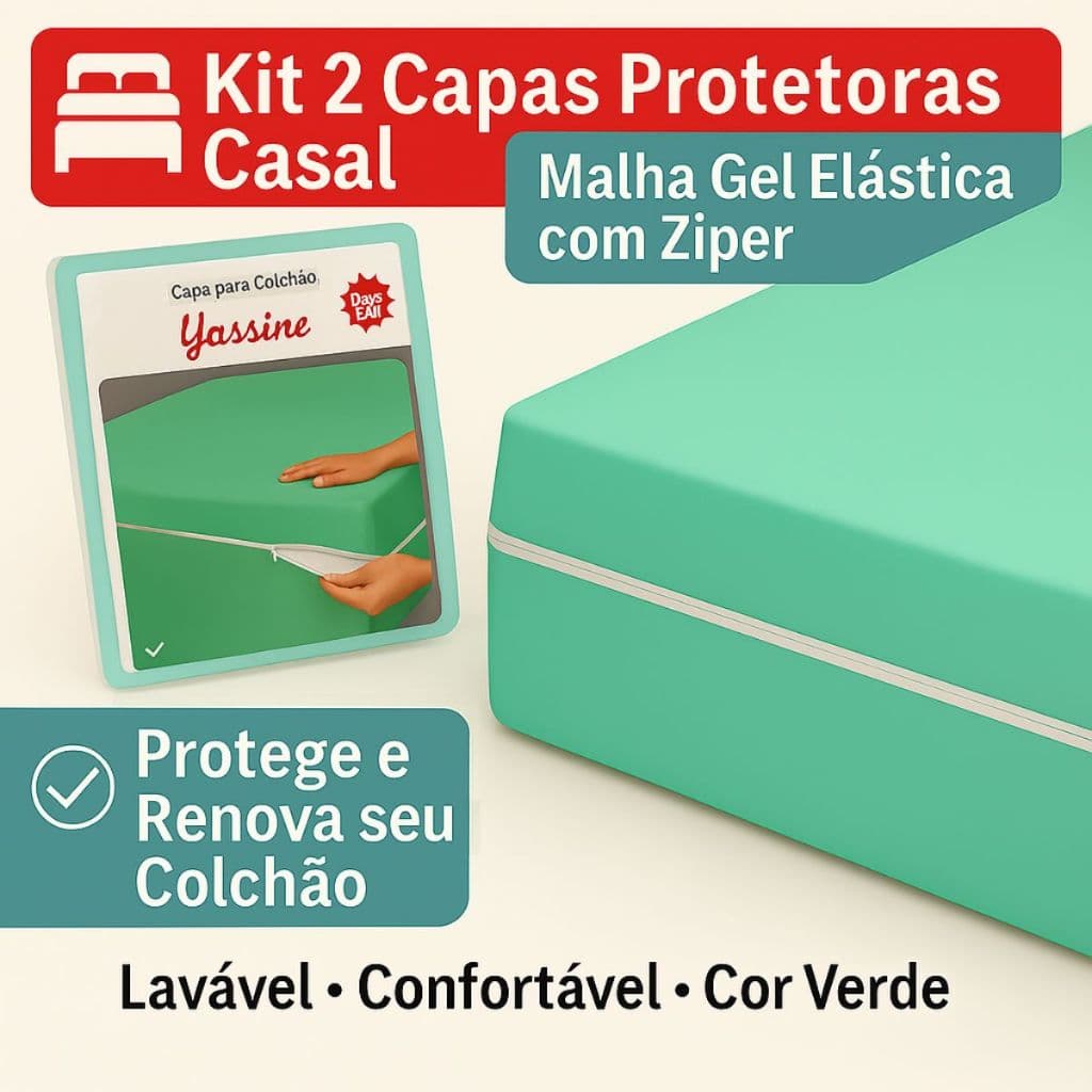KIT 02 Capas de Colchão Casal Malha Gel Verde