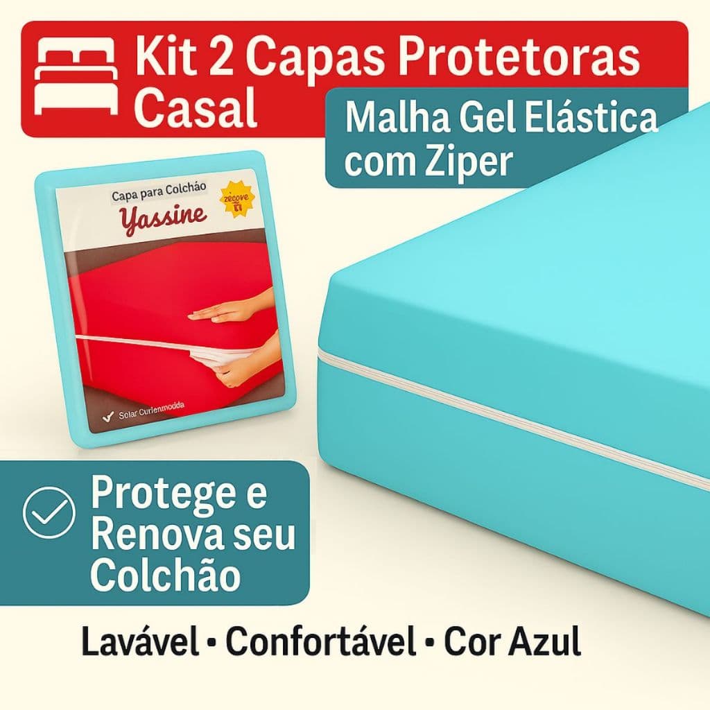 KIT 02 Capas de Colchão Casal Malha Gel Azul