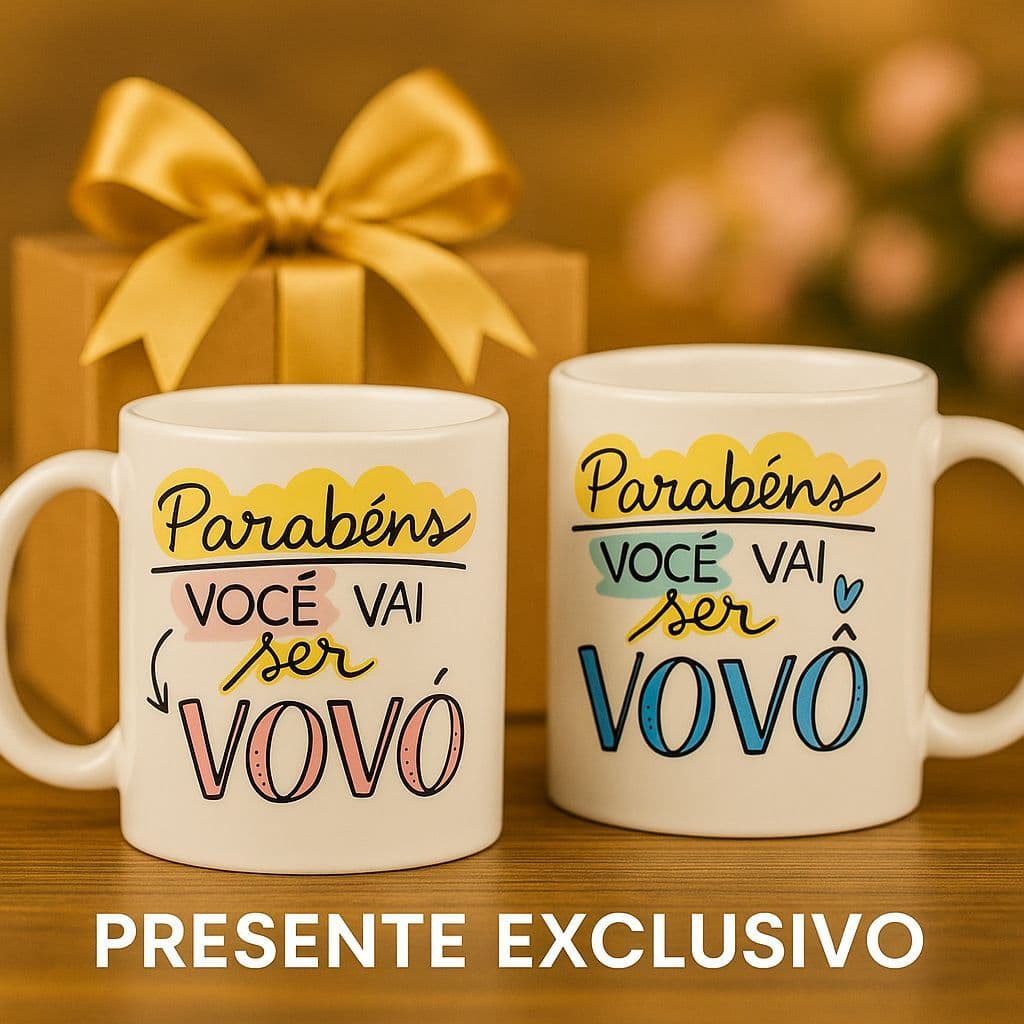 Kit  2 Canecas Surpresa Gravidez  Parabéns Você Vai Ser Vovô e Vovó  Presente Revelação Especial