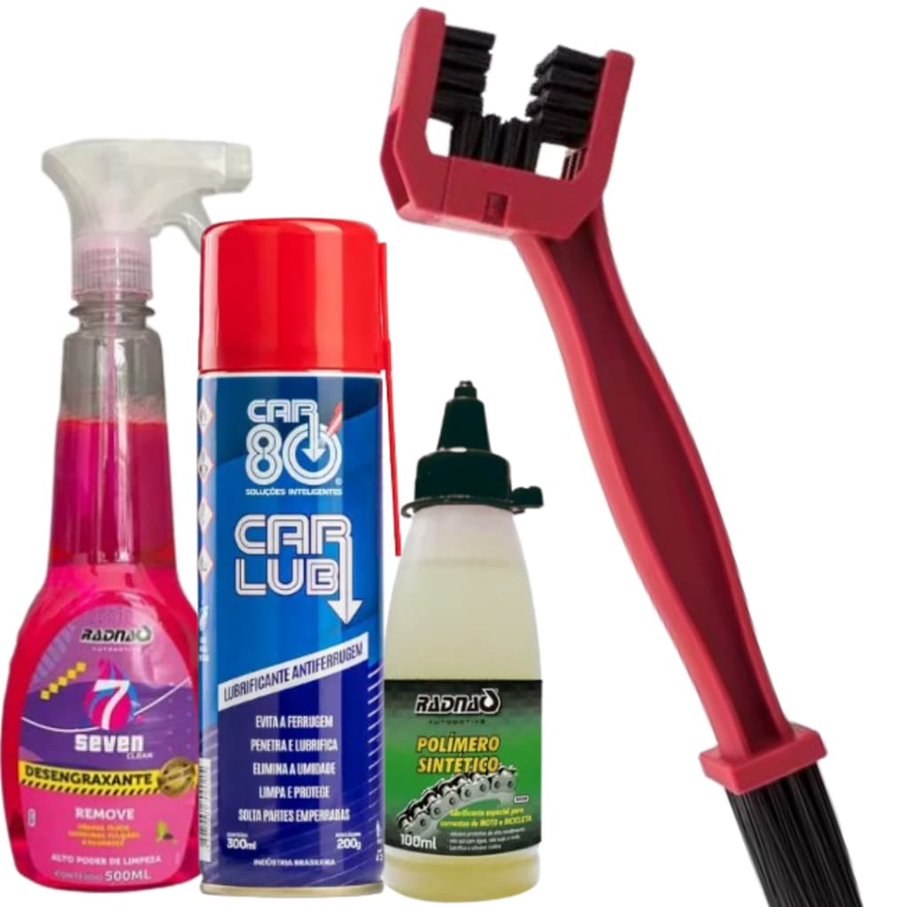Kit Limpeza de Corrente Transmissão Moto Bike Bicicleta - kit c/Escova Desengraxante e Lubrificante
