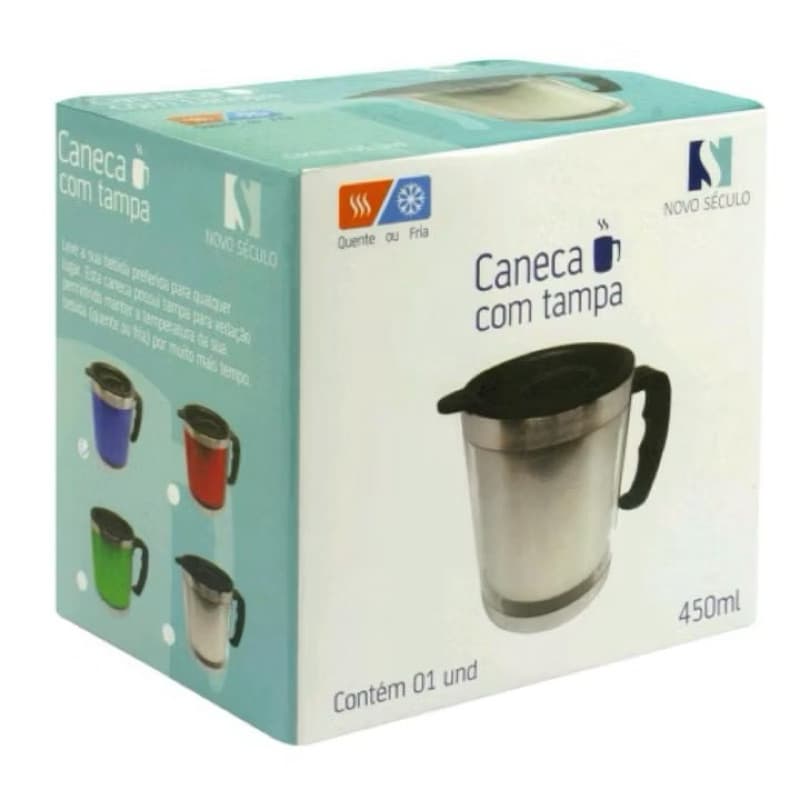 Caneca Térmica Impermeável para Mesa Escritório com Tampa de Vedação em Plástico e Aço Inox 450ml