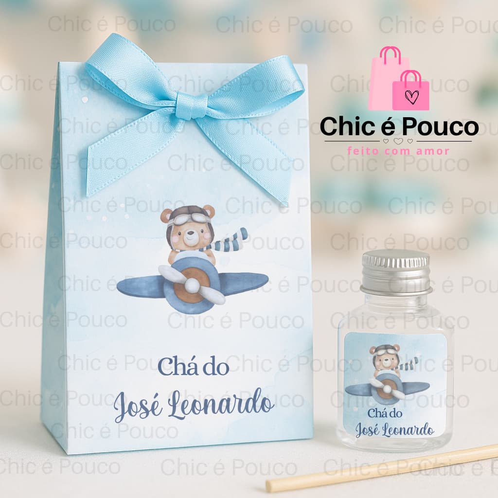 Aromatizador Ursinho Aviador 20 Lembrancinha Chá de Bebê, Chá de Fraldas e Maternidade