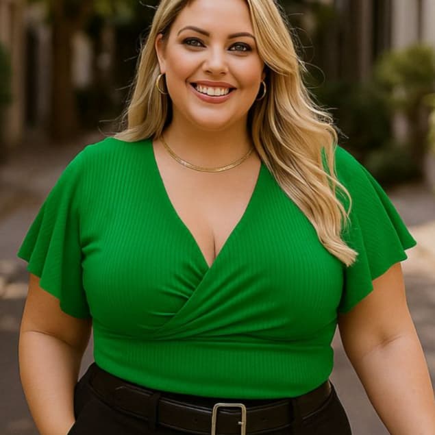 Blusinha Feminina Plus Size Manga Curta Malha Canelada Estilosa e Elegante